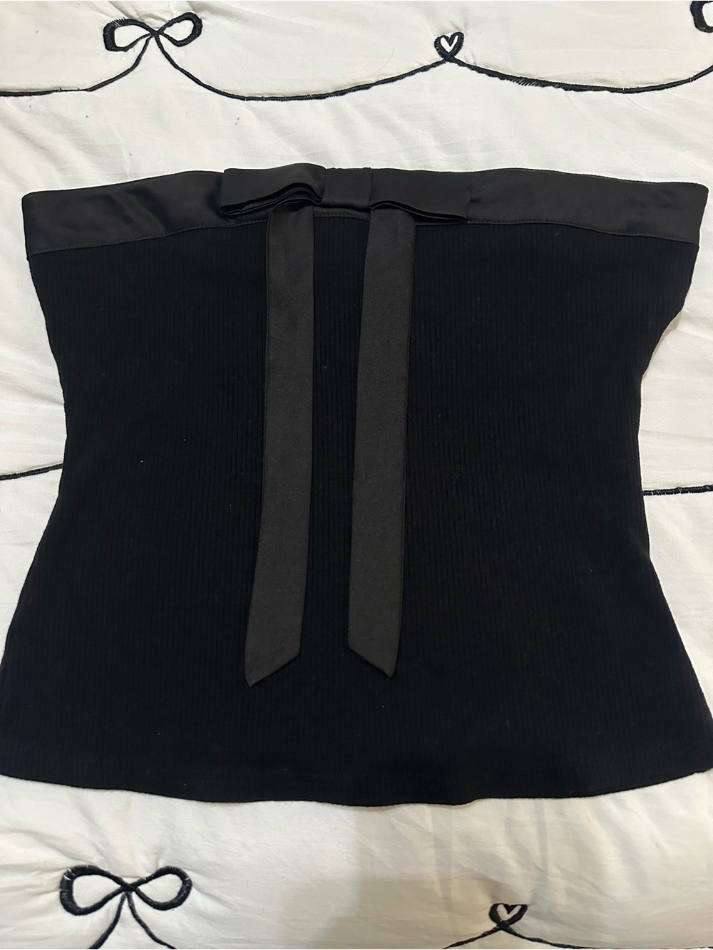 Black Strapless Tube Top with Front Bow